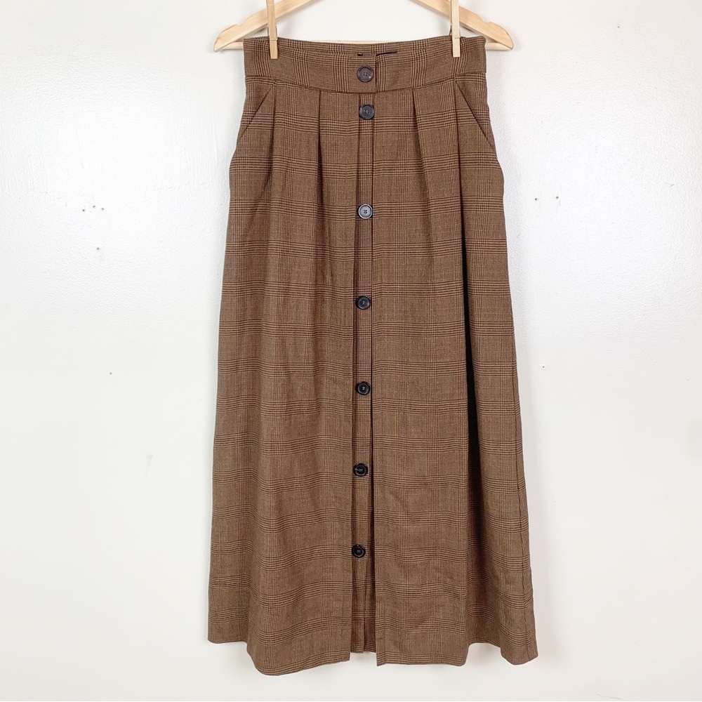 NWT PIAZZA SEMPIONE Maxi Button Down Houndstooth Plaid Skirt Long US 4